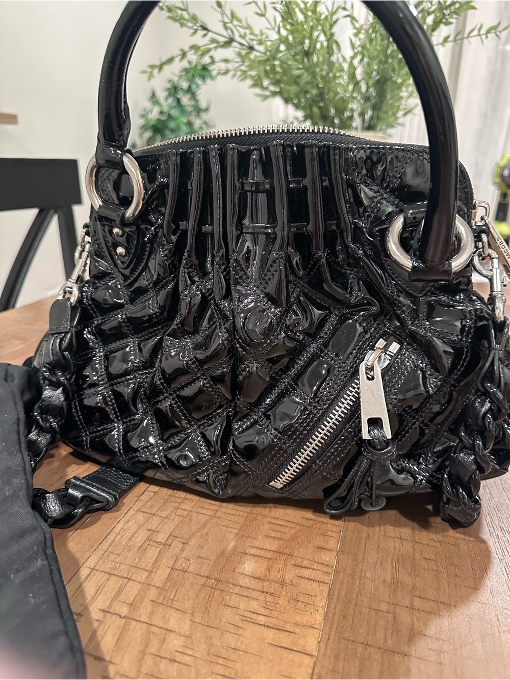 Marc Jacobs Black Patent Quilted Shoulder Bag with Braided Strap